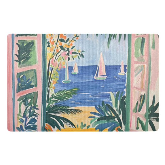 Yayeee Doormat for Inside 20"x32" Absorbent Low-Profile Washable Non-Slip Rubber Backed Entryway Rug, Seaside Leaves