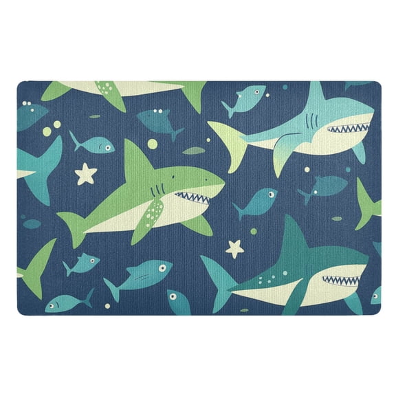 Yayeee Doormat for Indoor Entrance 32" x 20" Non Slippery Floor Rug, Sharks Pattern