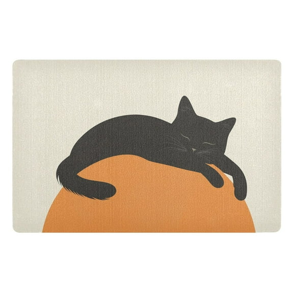 Yayeee Doormat for Indoor Entrance 32" x 20" Non Slippery Floor Rug, Sleeping Black Cat