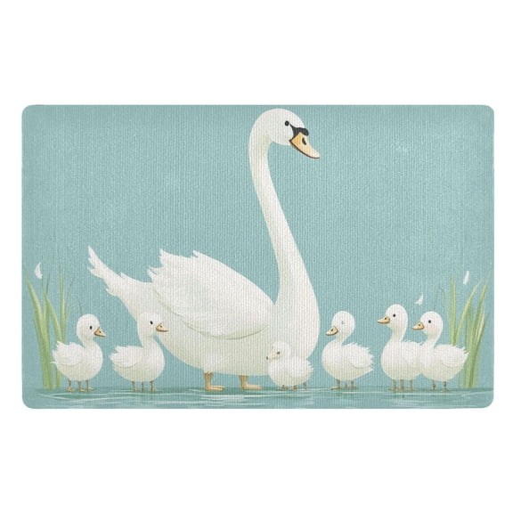 Yayeee Doormat for Indoor Entrance 32" x 20" Non Slippery Floor Rug, White Cartoon Swan