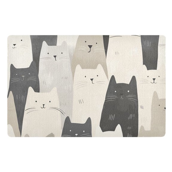 Yayeee Doormat for Indoor Entrance 32" x 20" Non Slippery Floor Rug, White Cute Cats