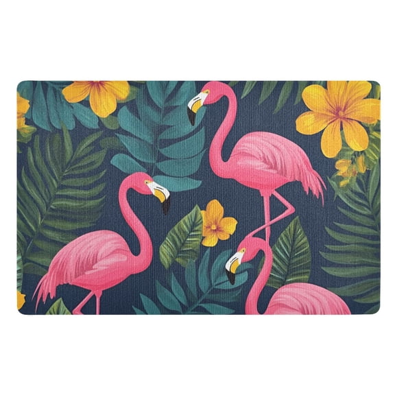 Yayeee Doormat for Indoor Entrance 32" x 20" Non Slippery Floor Rug, Yellow Floral Flamingo