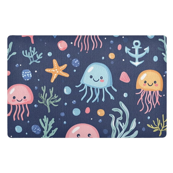 Yayeee Doormat for Indoor Entrance 32" x 20" Non Slippery Floor Rug, Yellow Jellyfish