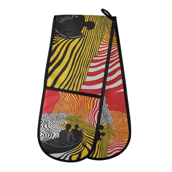 Yayeee Double Oven Mitt Kitchen Heat Resistant Baking 35" x7" Quilted Glove, Abstract Boat