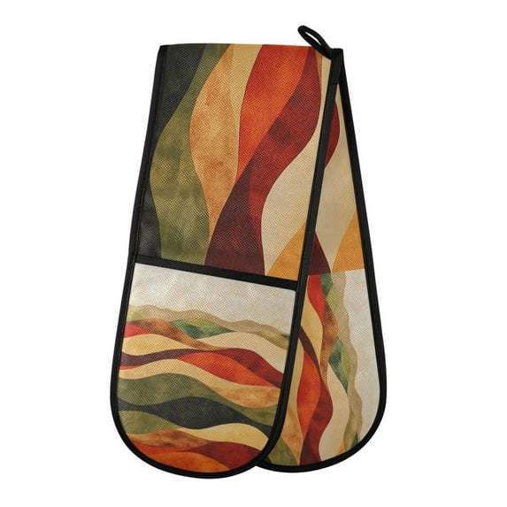Yayeee Double Oven Mitt Kitchen Heat Resistant Baking 35" x7" Quilted Glove, Abstract Desert Pattern
