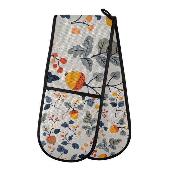 Yayeee Double Oven Mitt Kitchen Heat Resistant Baking 35" x7" Quilted Glove, Acorn Leaves Pattern