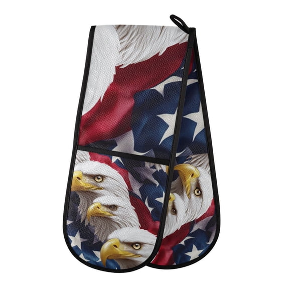 Yayeee Double Oven Mitt Kitchen Heat Resistant Baking 35" x7" Quilted Glove, American Eagle Pattern