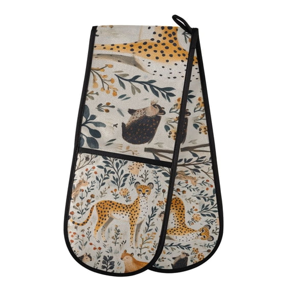 Yayeee Double Oven Mitt Kitchen Heat Resistant Baking 35" x7" Quilted Glove, Animals in A Forest Pattern