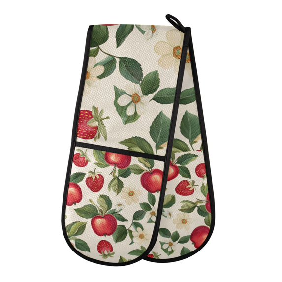 Yayeee Double Oven Mitt Kitchen Heat Resistant Baking 35" x7" Quilted Glove, Apple Leaves Pattern