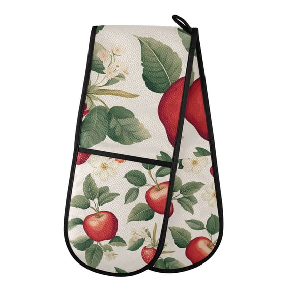 Yayeee Double Oven Mitt Kitchen Heat Resistant Baking 35" x7" Quilted Glove, Apples Flower Pattern