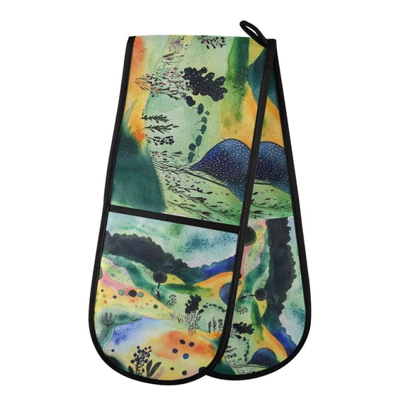 Yayeee Double Oven Mitt Kitchen Heat Resistant Baking 35" x7" Quilted Glove, Art Field