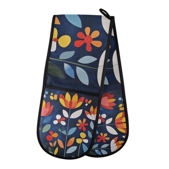 Yayeee Double Oven Mitt Kitchen Heat Resistant Baking 35" x7" Quilted Glove, Art Flowers