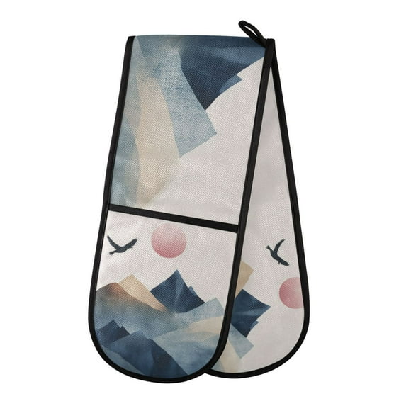 Yayeee Double Oven Mitt Kitchen Heat Resistant Baking 35" x7" Quilted Glove, Art Mountains