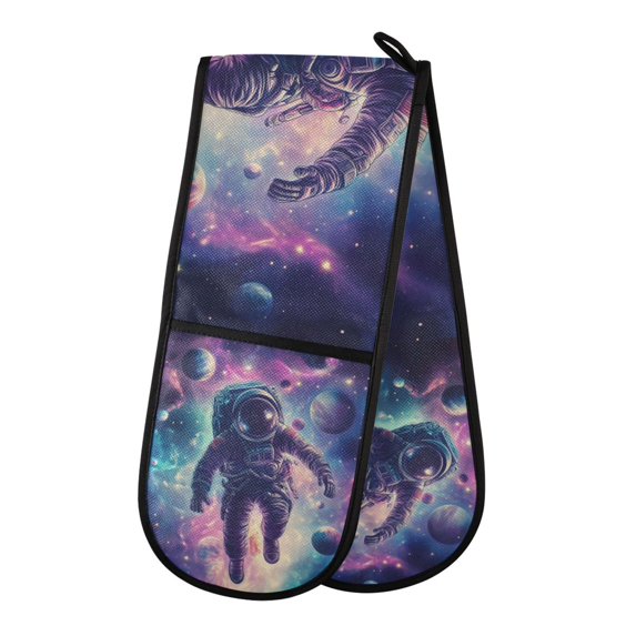 Yayeee Double Oven Mitt Kitchen Heat Resistant Baking 35" x7" Quilted Glove, Astronaut Pattern
