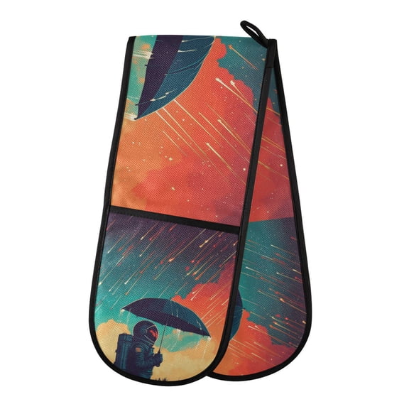 Yayeee Double Oven Mitt Kitchen Heat Resistant Baking 35" x7" Quilted Glove, Astronaut and Sky