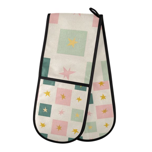 Yayeee Double Oven Mitt Kitchen Heat Resistant Baking 35" x7" Quilted Glove, Beige Abstract