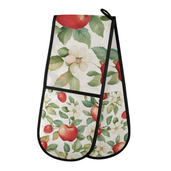 Yayeee Double Oven Mitt Kitchen Heat Resistant Baking 35" x7" Quilted Glove, Beige Apple Pattern