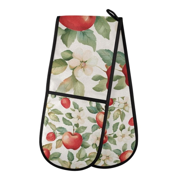 Yayeee Double Oven Mitt Kitchen Heat Resistant Baking 35" x7" Quilted Glove, Beige Apple Pattern