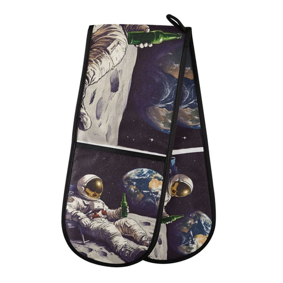Yayeee Double Oven Mitt Kitchen Heat Resistant Baking 35" x7" Quilted Glove, Beige Astronaut