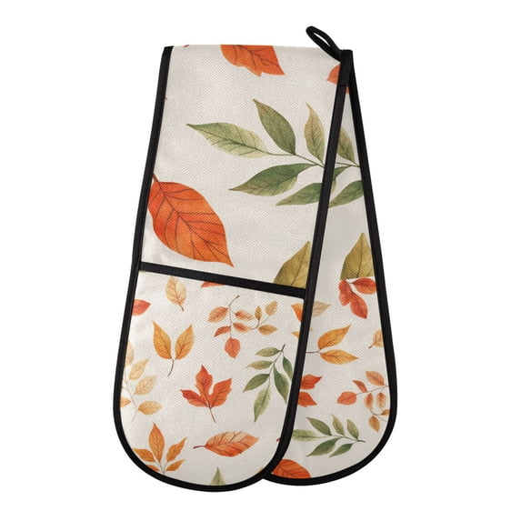 Yayeee Double Oven Mitt Kitchen Heat Resistant Baking 35" x7" Quilted Glove, Beige Autumn Leaves