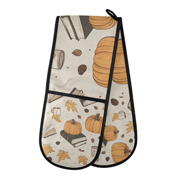 Yayeee Double Oven Mitt Kitchen Heat Resistant Baking 35" x7" Quilted Glove, Beige Fall Books