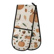 Yayeee Double Oven Mitt Kitchen Heat Resistant Baking 35" x7" Quilted Glove, Beige Fall Leaves