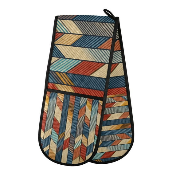 Yayeee Double Oven Mitt Kitchen Heat Resistant Baking 35" x7" Quilted Glove, Beige Geometric