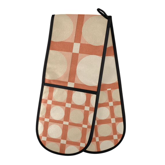 Yayeee Double Oven Mitt Kitchen Heat Resistant Baking 35" x7" Quilted Glove, Beige Geometric