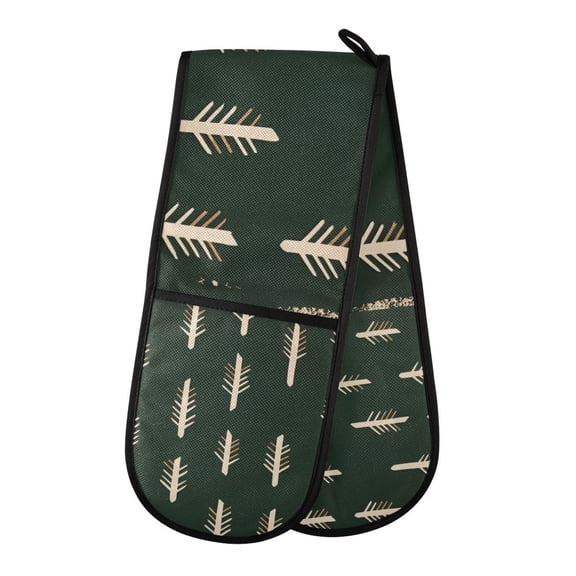 Yayeee Double Oven Mitt Kitchen Heat Resistant Baking 35" x7" Quilted Glove, Beige Plants