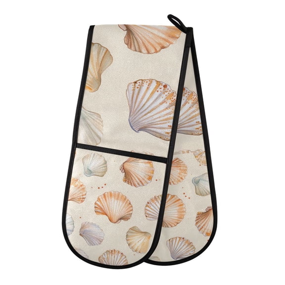 Yayeee Double Oven Mitt Kitchen Heat Resistant Baking 35" x7" Quilted Glove, Beige Seashell