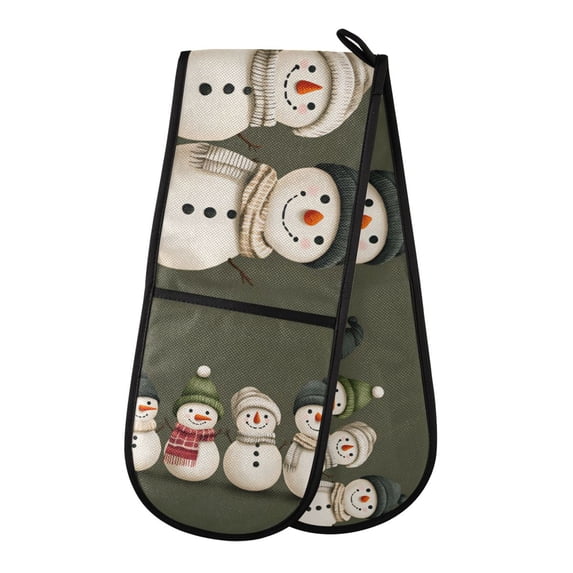 Yayeee Double Oven Mitt Kitchen Heat Resistant Baking 35" x7" Quilted Glove, Beige Snowmen