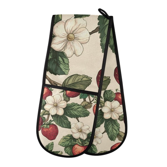 Yayeee Double Oven Mitt Kitchen Heat Resistant Baking 35" x7" Quilted Glove, Beige Strawberry