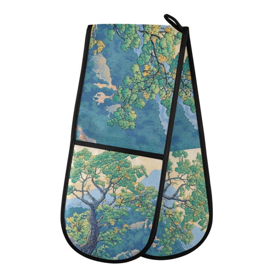 Yayeee Double Oven Mitt Kitchen Heat Resistant Baking 35" x7" Quilted Glove, Beige Tree
