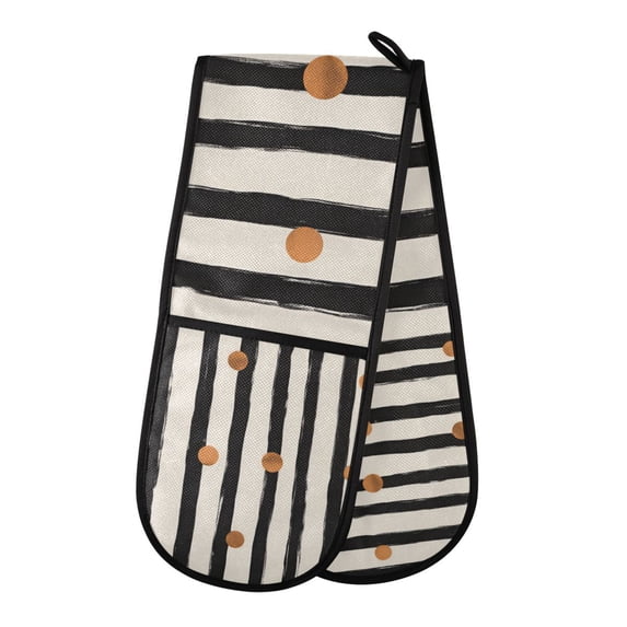 Yayeee Double Oven Mitt Kitchen Heat Resistant Baking 35" x7" Quilted Glove, Black Abstract Stripes