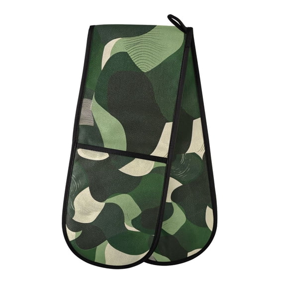 Yayeee Double Oven Mitt Kitchen Heat Resistant Baking 35" x7" Quilted Glove, Black Abstract