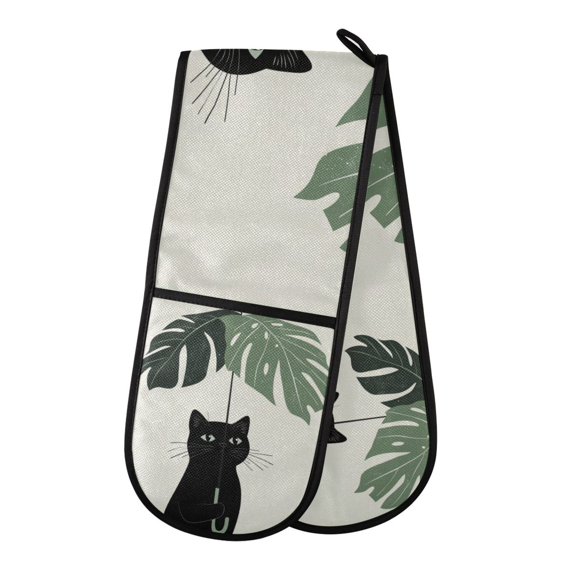 Yayeee Double Oven Mitt Kitchen Heat Resistant Baking 35" x7" Quilted Glove, Black Cat Umbrella