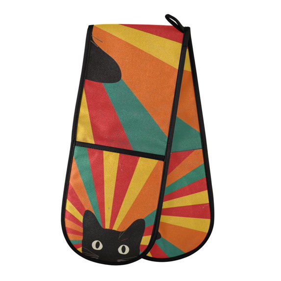 Yayeee Double Oven Mitt Kitchen Heat Resistant Baking 35" x7" Quilted Glove, Black Cat