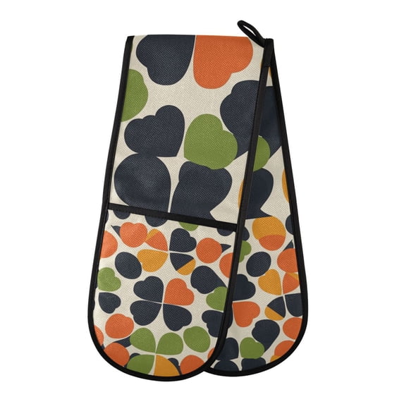Yayeee Double Oven Mitt Kitchen Heat Resistant Baking 35" x7" Quilted Glove, Black Clover Pattern