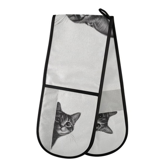 Yayeee Double Oven Mitt Kitchen Heat Resistant Baking 35" x7" Quilted Glove, Black Cute Cat