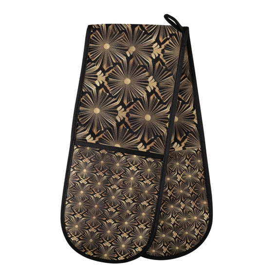 Yayeee Double Oven Mitt Kitchen Heat Resistant Baking 35" x7" Quilted Glove, Black Floral Pattern