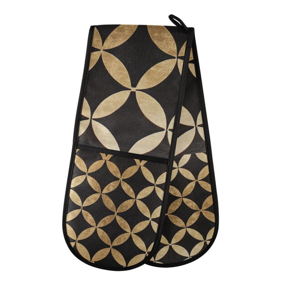 Yayeee Double Oven Mitt Kitchen Heat Resistant Baking 35" x7" Quilted Glove, Black Geometric