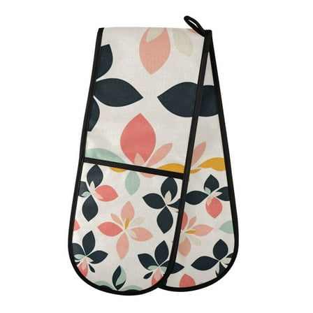 Yayeee Double Oven Mitt Kitchen Heat Resistant Baking 35" x7" Quilted Glove, Black Retro Flower