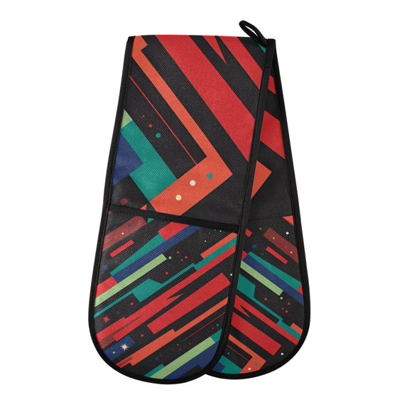 Yayeee Double Oven Mitt Kitchen Heat Resistant Baking 35" x7" Quilted Glove, Blue Abstract Lines