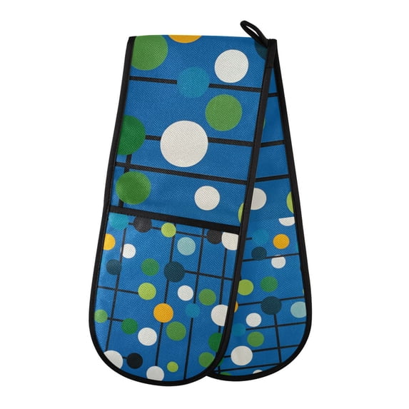 Yayeee Double Oven Mitt Kitchen Heat Resistant Baking 35" x7" Quilted Glove, Blue Abstract