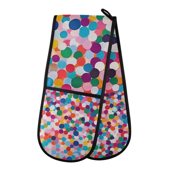 Yayeee Double Oven Mitt Kitchen Heat Resistant Baking 35" x7" Quilted Glove, Blue Colorful Circles