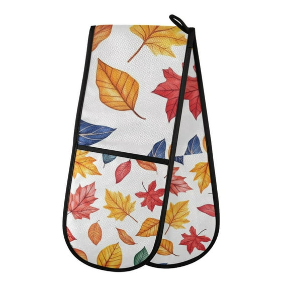 Yayeee Double Oven Mitt Kitchen Heat Resistant Baking 35" x7" Quilted Glove, Blue Leaves