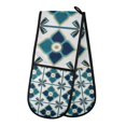 thumbnail image 1 of Yayeee Double Oven Mitt Kitchen Heat Resistant Baking 35" x7" Quilted Glove, Blue Mosaic Pattern, 1 of 6