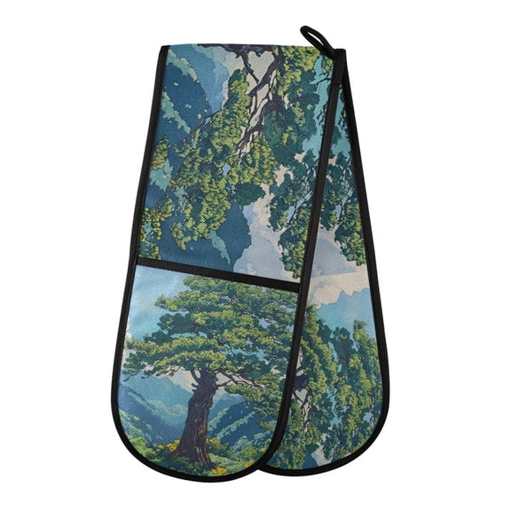 Yayeee Double Oven Mitt Kitchen Heat Resistant Baking 35" x7" Quilted Glove, Blue Mountain