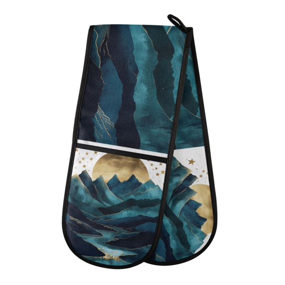 Yayeee Double Oven Mitt Kitchen Heat Resistant Baking 35" x7" Quilted Glove, Blue Mountains