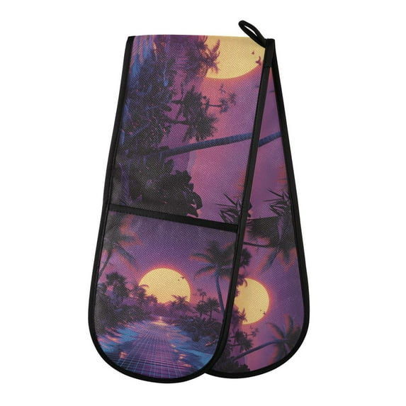 Yayeee Double Oven Mitt Kitchen Heat Resistant Baking 35" x7" Quilted Glove, Blue Neon Road